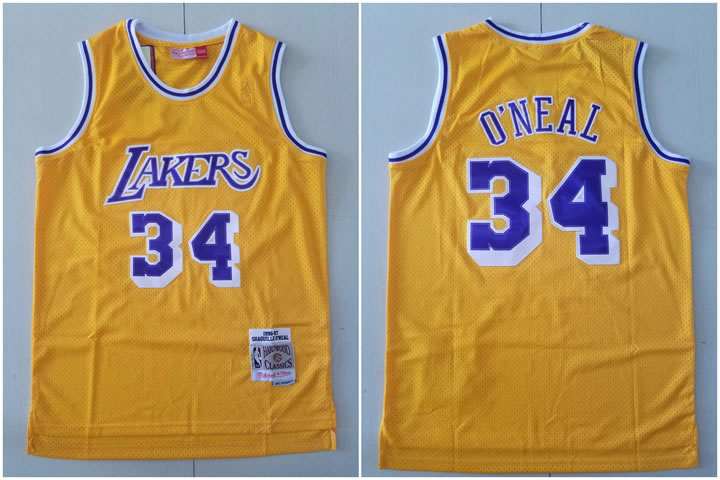 Lakers 34 Shaquille O'Neal Yellow 1996-97 Hardwood Classics Jersey,We sell and wholesale Lakers 34 Shaquille O'Neal Yellow 1996-97 Hardwood Classics Jersey on line form chian!